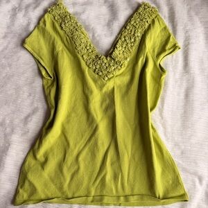 Vintage Dana Buchman lime green top with sequin and beaded details